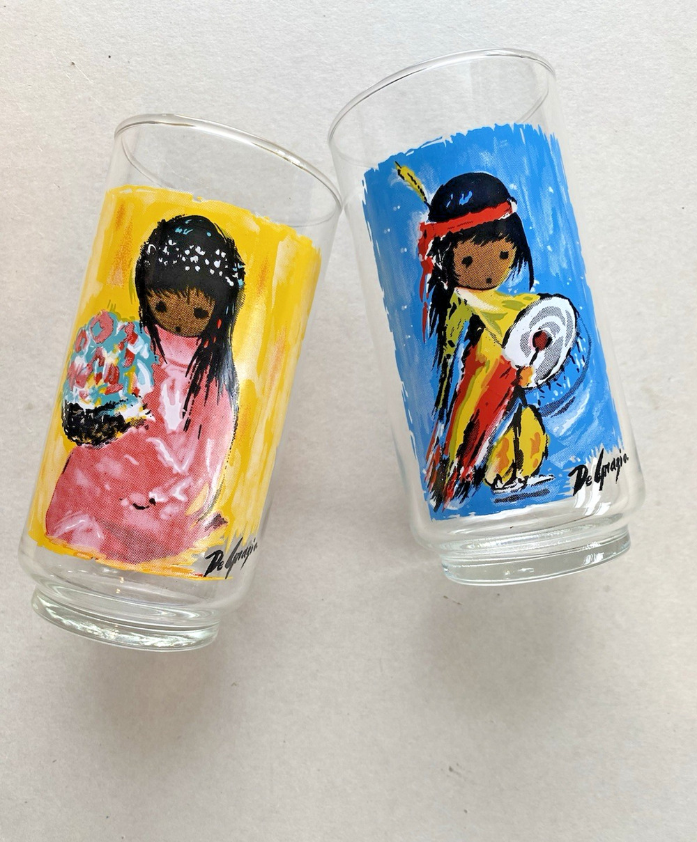VINTAGE TED DE GRAZIA CHILDREN OF THE SOUTHWEST LIBBEY TUMBLER GLASS SET (2)